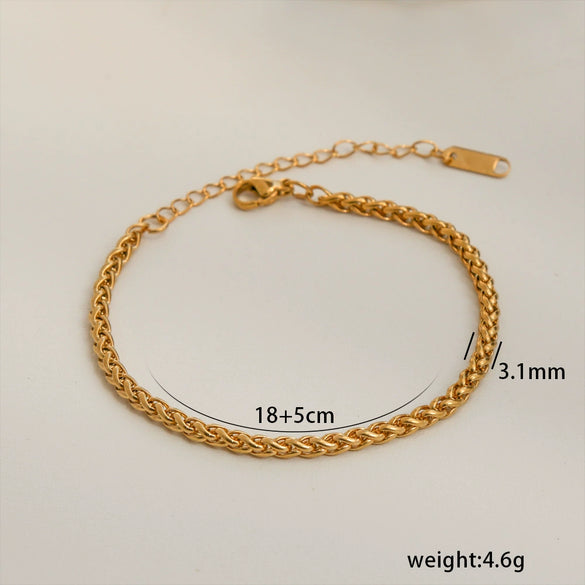 Simple Stainless Steel Rhombus Chain Bracelet Set For Unisex With 18K Gold Electroplating