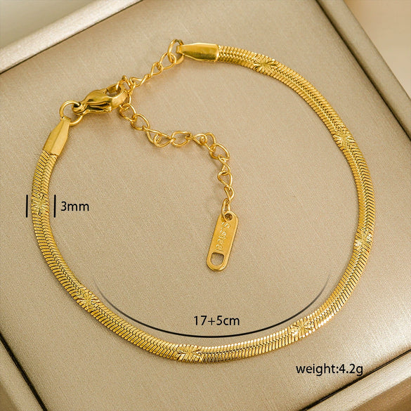 Simple Stainless Steel Rhombus Chain Bracelet Set For Unisex With 18K Gold Electroplating