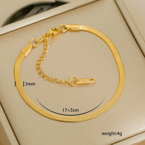 Simple Stainless Steel Rhombus Chain Bracelet Set For Unisex With 18K Gold Electroplating