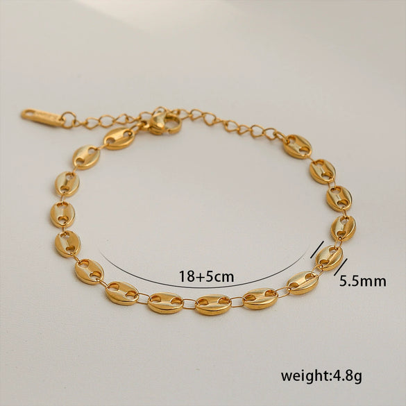 Simple Stainless Steel Rhombus Chain Bracelet Set For Unisex With 18K Gold Electroplating