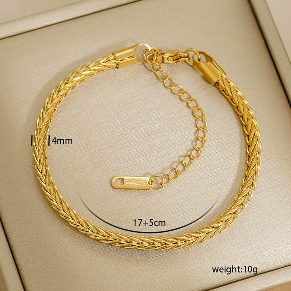 Simple Stainless Steel Rhombus Chain Bracelet Set For Unisex With 18K Gold Electroplating