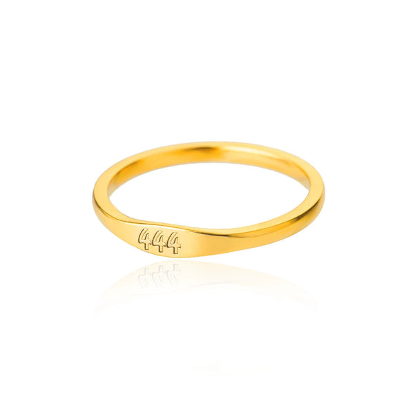 Simple Stainless Steel Ring With Gold Inlaid Letters Numbers Text For Men And Women