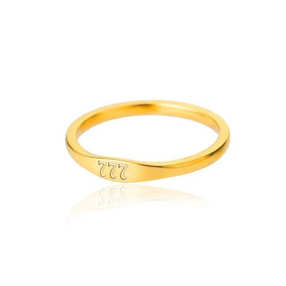 Simple Stainless Steel Ring With Gold Inlaid Letters Numbers Text For Men And Women