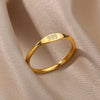 Simple Stainless Steel Ring With Gold Inlaid Letters Numbers Text For Men And Women