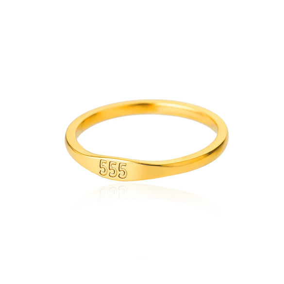 Simple Stainless Steel Ring With Gold Inlaid Letters Numbers Text For Men And Women