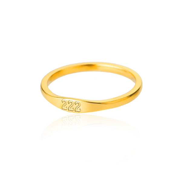 Simple Stainless Steel Ring With Gold Inlaid Letters Numbers Text For Men And Women