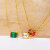 Simple Stainless Steel Square Zircon Tricolor Pendant Necklace With Geometric Pattern Plated 18K Gold On Ochain