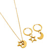 Simple Stainless Steel Stars And Moon Jewelry Set For Women With Electroplated Star Earrings And Moon Pendant Necklace