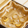 Simple Stainless Steel Stars And Moon Jewelry Set For Women With Electroplated Star Earrings And Moon Pendant Necklace