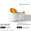 Simple Stainless Steel Wide Bangle Bracelet For Women With Shell Inlay And 18K Gold Plated Irregular Open Design