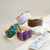 Simple Stainless Steel Wide Bangle Bracelet For Women With Shell Inlay And 18K Gold Plated Irregular Open Design
