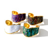 Simple Stainless Steel Wide Bangle Bracelet For Women With Shell Inlay And 18K Gold Plated Irregular Open Design