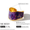 Simple Stainless Steel Wide Bangle Bracelet For Women With Shell Inlay And 18K Gold Plated Irregular Open Design