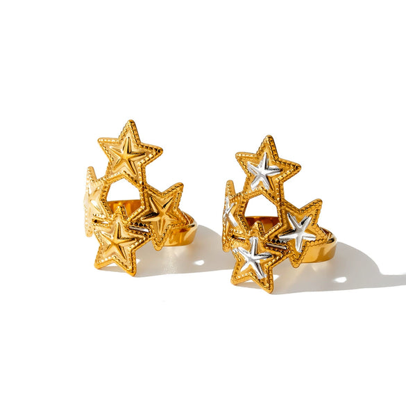 Simple Star Pattern Stainless Steel Adjustable Ring For Women With Electroplated Geometric Design Fashion Jewelry