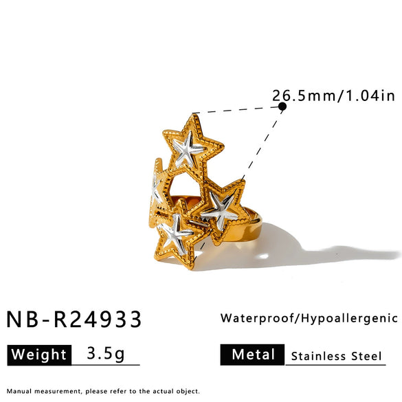 Simple Star Pattern Stainless Steel Adjustable Ring For Women With Electroplated Geometric Design Fashion Jewelry