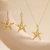 Simple Starfish Micropaved Copper Zircon Pendant Necklace And Earrings For Women
