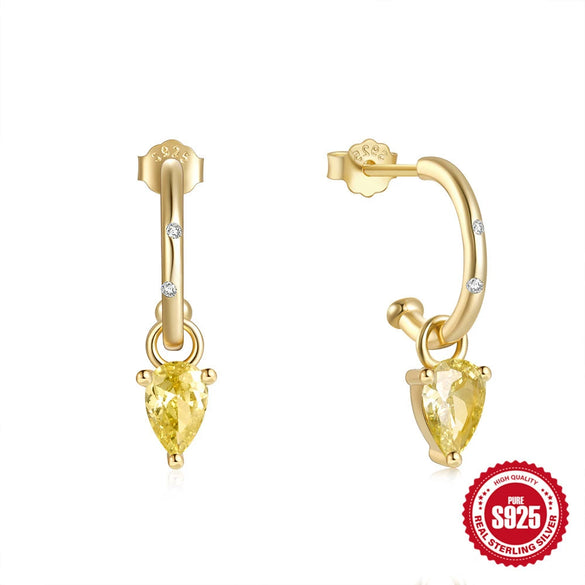 Simple 925 Sterling Silver Cshaped Geometric Style Water Drop Diamond Drop Earrings For Women