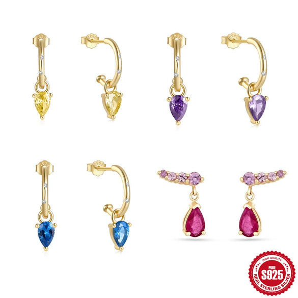 Simple 925 Sterling Silver Cshaped Geometric Style Water Drop Diamond Drop Earrings For Women