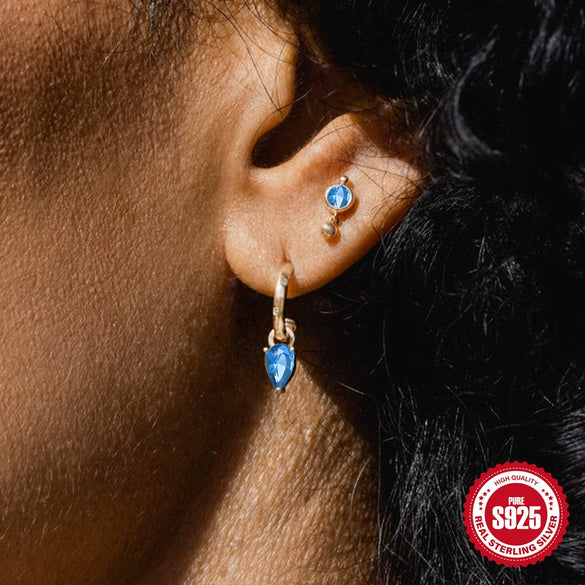 Simple 925 Sterling Silver Cshaped Geometric Style Water Drop Diamond Drop Earrings For Women