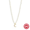 Simple 925 Sterling Silver French Grain Pearl Choker With Moon Diamond Geometric Design Electroplated Women's Pearl Necklace