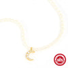Simple 925 Sterling Silver French Grain Pearl Choker With Moon Diamond Geometric Design Electroplated Women's Pearl Necklace