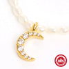 Simple 925 Sterling Silver French Grain Pearl Choker With Moon Diamond Geometric Design Electroplated Women's Pearl Necklace