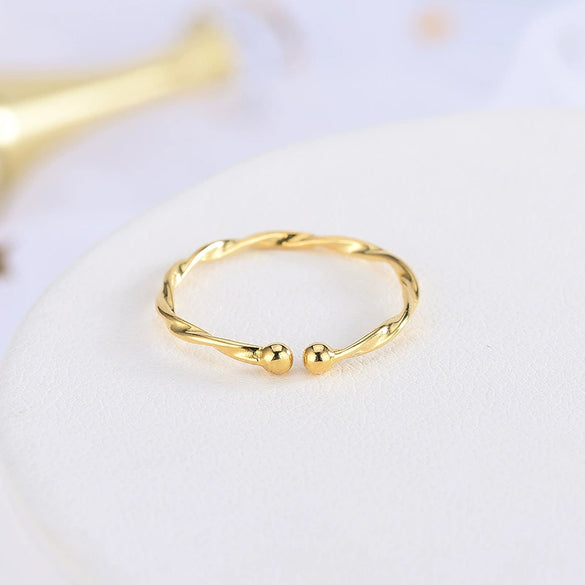 Simple Sterling Silver Geometric Wavy Woven Rope Open Ring With Thin Lines Adjustable Tail Design For Women