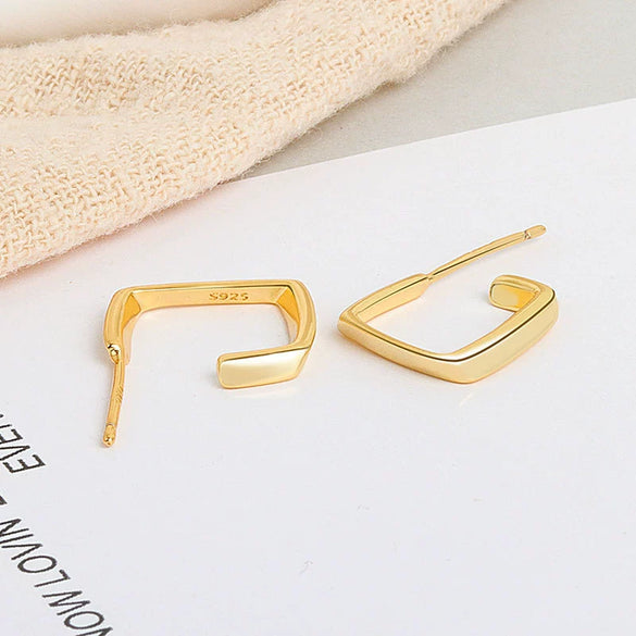 Simple Sterling Silver Irregular Geometric Square Earrings For Women Minimalist Silver Stud Earrings