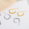 Simple Sterling Silver Irregular Geometric Square Earrings For Women Minimalist Silver Stud Earrings