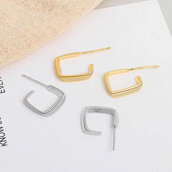 Simple Sterling Silver Irregular Geometric Square Earrings For Women Minimalist Silver Stud Earrings