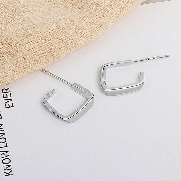 Simple Sterling Silver Irregular Geometric Square Earrings For Women Minimalist Silver Stud Earrings