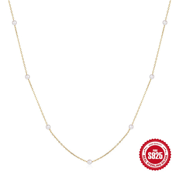 Simple 925 Sterling Silver Niche Design Four Claw Diamond Clavicle Chain With Geometric Pattern