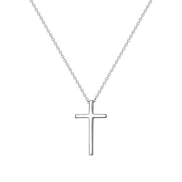 Simple 925 Sterling Silver Women's Cross Pendant Necklace With Cross Chain And Electroplating