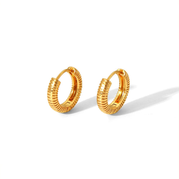 Simple Stripe Touch Buckle Titanium Steel Earrings With Pvd Furnace Real Gold Electroplating