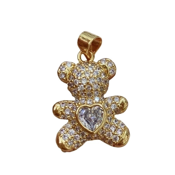 Simple Style Bear Copper Inlay Turquoise Zircon Pendants Jewelry Accessories
