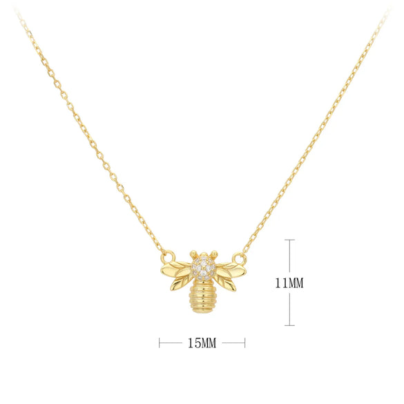 Simple Style Bee Sterling Silver Inlay Zircon Pendant Necklace