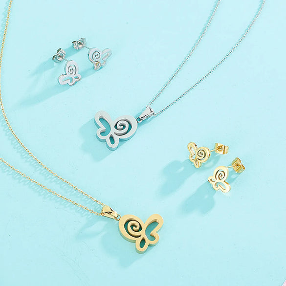 Simple Style Butterfly Stainless Steel Titanium Steel Plating Women's Jewelry Set