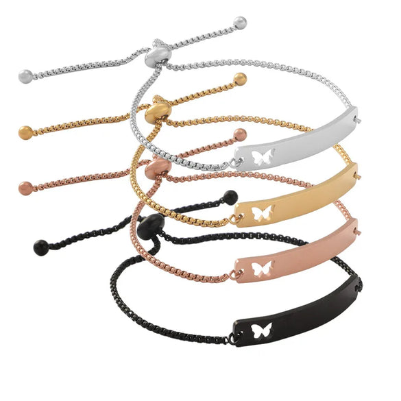 Simple Style Customization Laser Engraving Butterfly Titanium Steel 18K Gold Plated Bracelets In Bulk