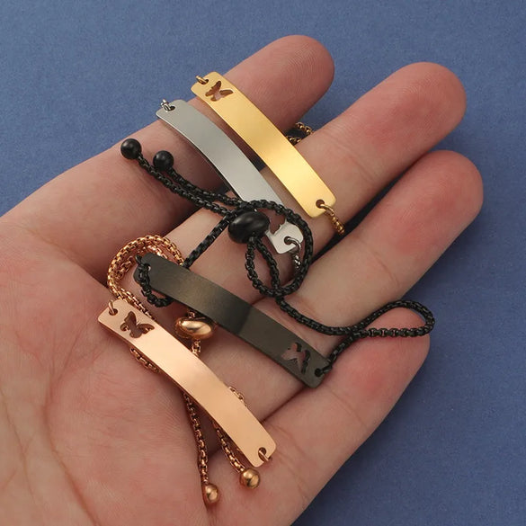 Simple Style Customization Laser Engraving Butterfly Titanium Steel 18K Gold Plated Bracelets In Bulk