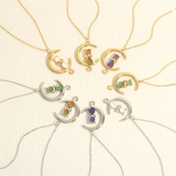 Simple Style Cat Copper Plating Inlay Zircon 18k Gold Plated Pendant Necklace