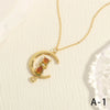 Simple Style Cat Copper Plating Inlay Zircon 18k Gold Plated Pendant Necklace