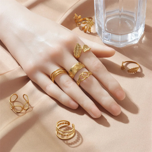 Stainless Steel 18K Gold Plated Simple Style Inlay Circle Rhinestones Open Rings