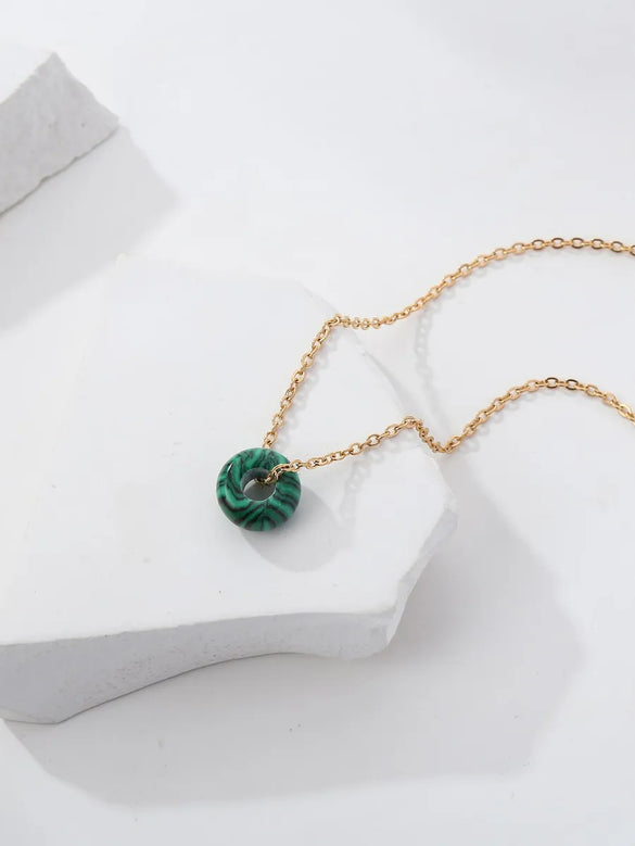 Simple Style Circle Water Droplets Copper Plating Inlay Natural Stone 18k Gold Plated Pendant Necklace Necklace