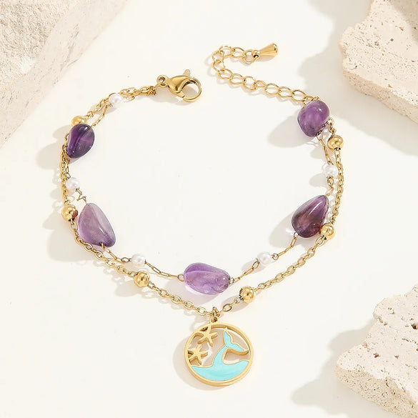 Simple Style Classic Style Color Block Ocean Titanium Steel 18K Gold Plated Crystal Bracelets In Bulk