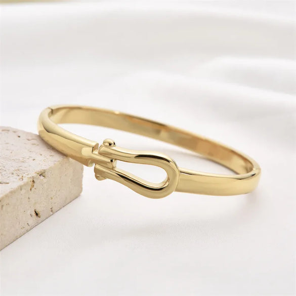 Simple Style Classic Style Commute Geometric Lines Titanium Steel Gold Plated Bangle In Bulk