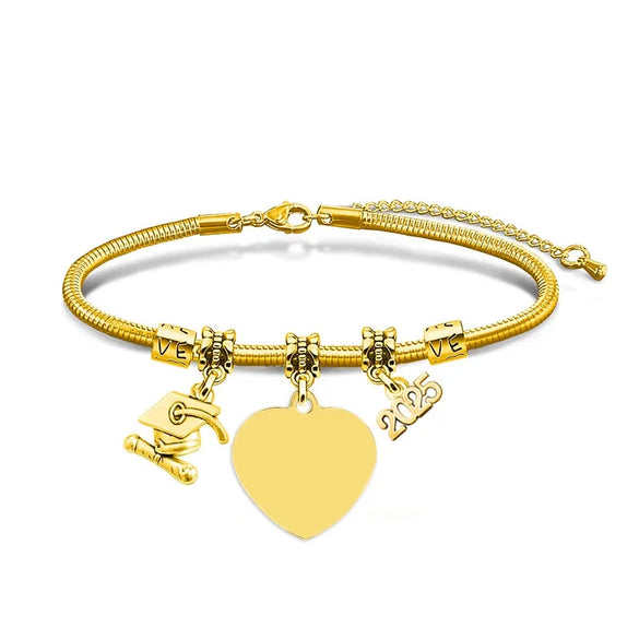 Simple Style Classic Style Customization Laser Engraving Heart Shape 201 Stainless Steel Snake Chain Bracelets In Bulk