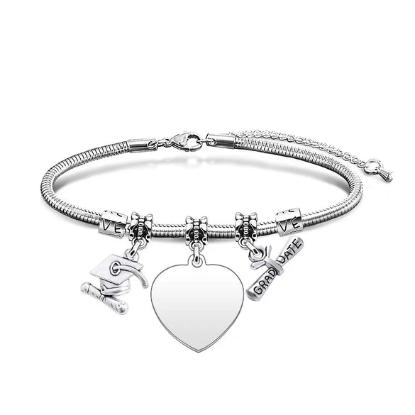 Simple Style Classic Style Customization Laser Engraving Heart Shape 201 Stainless Steel Snake Chain Bracelets In Bulk