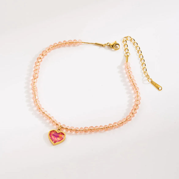 Simple Style Classic Style Heart Shape Bow Knot 304 Stainless Steel Inlay Crystal Rhinestones 18K Gold Plated Women'S Anklet