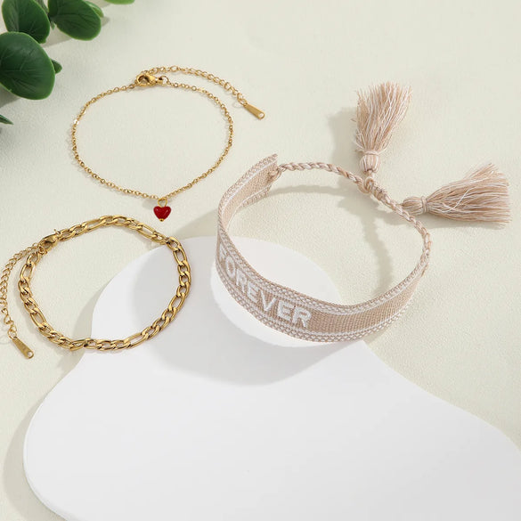 Simple Style Classic Style Letter 304 Stainless Steel Cloth Bracelets In Bulk