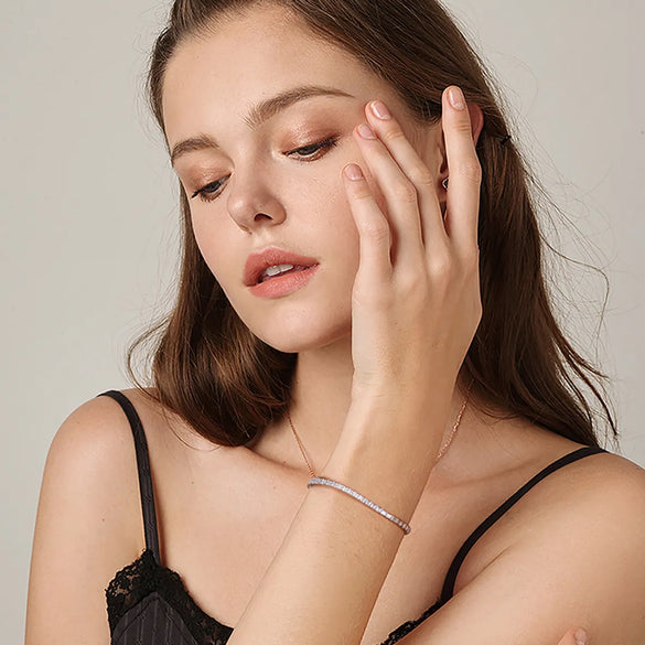 Simple Style Classic Style Shiny Square Solid Color Sterling Silver Plating Inlay Zircon White Gold Plated Bracelets